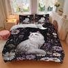 3pcs Starry Sky and White Cat Printed Duvet Cover Set (1 * Cover+2 * Pillowcase, Without Core), Suitable for Home Bedroom, Guest Room, Dormitory