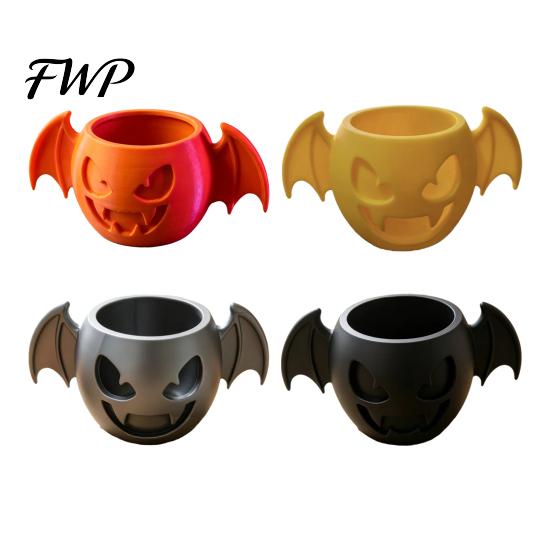 Personalized Desktop Organizer Bat Wing Pumpkin Succulents Planter, 3D Printed Halloween Gothic Small Plant Storage for Stationery Pot, Multi-Purpose