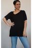 Women's Style Big Size T-Shirt Black Side V-Neck Combed Cotton Viscose T-Shirt