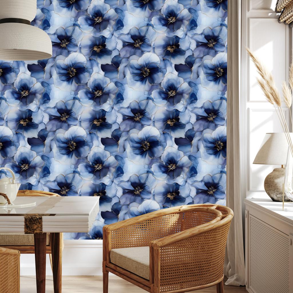 Wallpaper Ink blue, navy blue, azure and light gray 50x1000