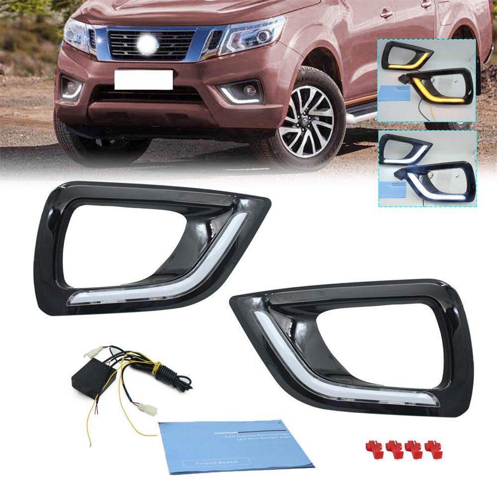 2Pcs LED DRL Turn Signal Lamps Fog Light Bezel For 15-18 Nissan Navara NP300 D23