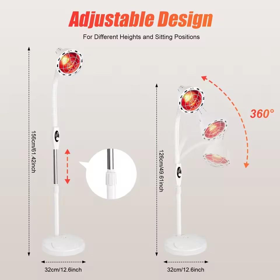 Регулируемая инфракрасная тепловая лампа 275 Вт для облегчения мышечной и суставной боли, вращаемый на 360° инфракрасный терапевтический свет, контроль температуры 0-115℃