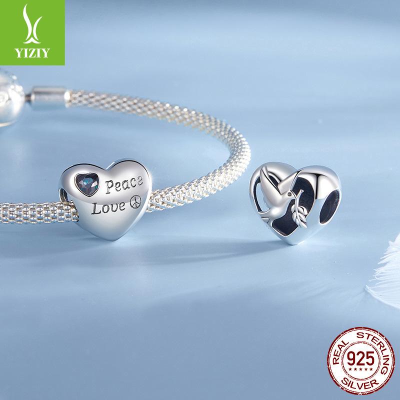 Peace And Love Anti-War Series Heart-Shaped Safety Chain Diy Bracelet Beaded Accessories 925 Silver Beads