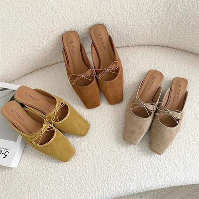 Туфли Мэри Джейн на плоском ходу, весна/лето 2025, новая корейская версия, мягкая подошва, бархатный носок, полушлепанцы для женщин