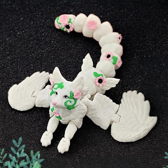 3D-печатная фигурка белой лисы с подвижными суставами, фигурка крылатой лисы, шарнирная модель животного, игрушка-фиджет, украшение для рабочего стола, орнамент