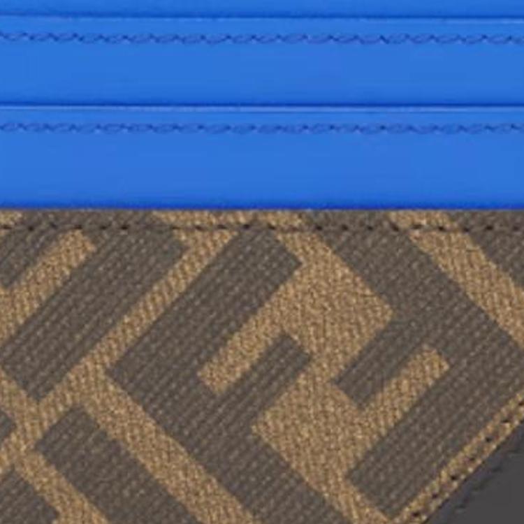 Fendi Diagonal Striped Texture Ff Pattern Calfskin Card Holder Men'S Blue And Brown