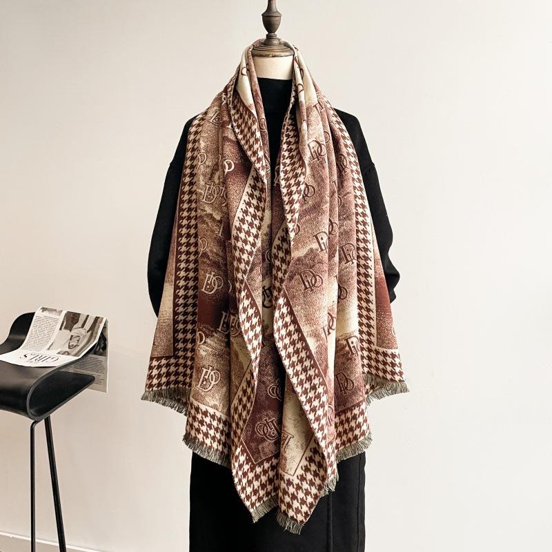 Letter Imitation Cashmere Scarf Women's Winter New Fashion Long Scarf Scarf Thickened To Keep Out the Cold and Wind, and a Shawl.