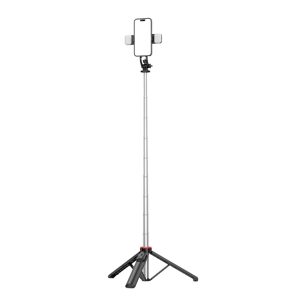 Selfie Stick WC13YDS Telescopic Tripod 4.3ft with Dual Light & Phone Holder - Black
