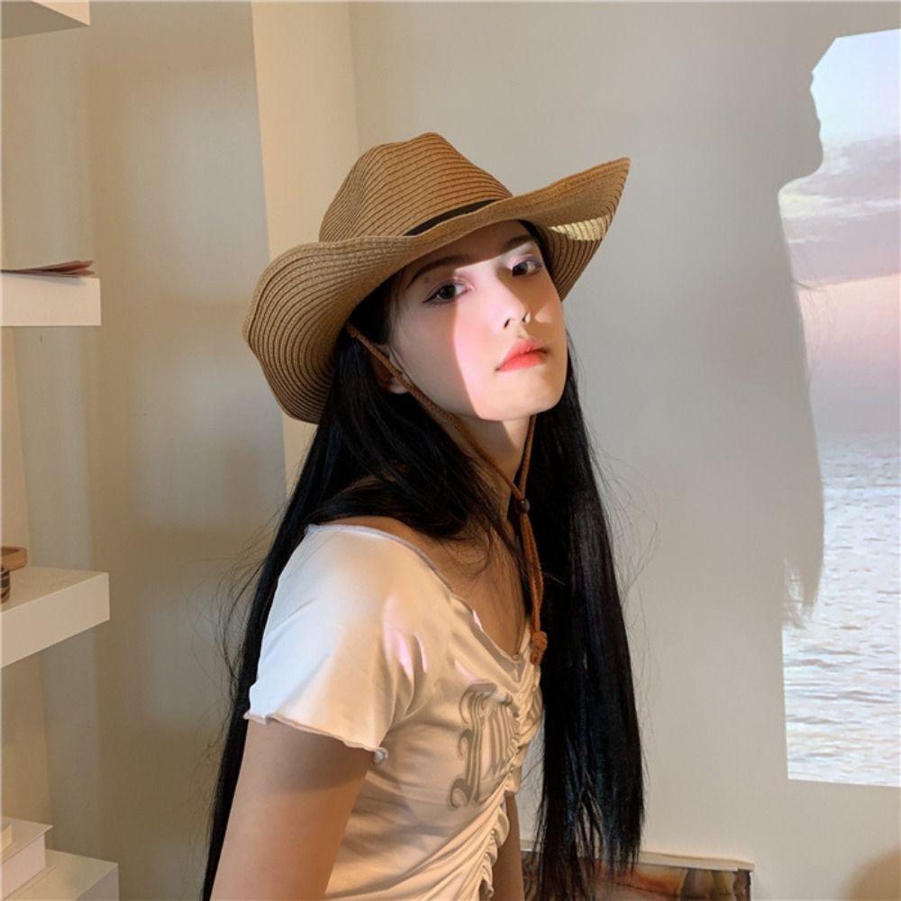 Летняя соломенная шляпа-козырек Складная кепка для защиты от солнца Модная шляпа западного ковбоя Отпуск