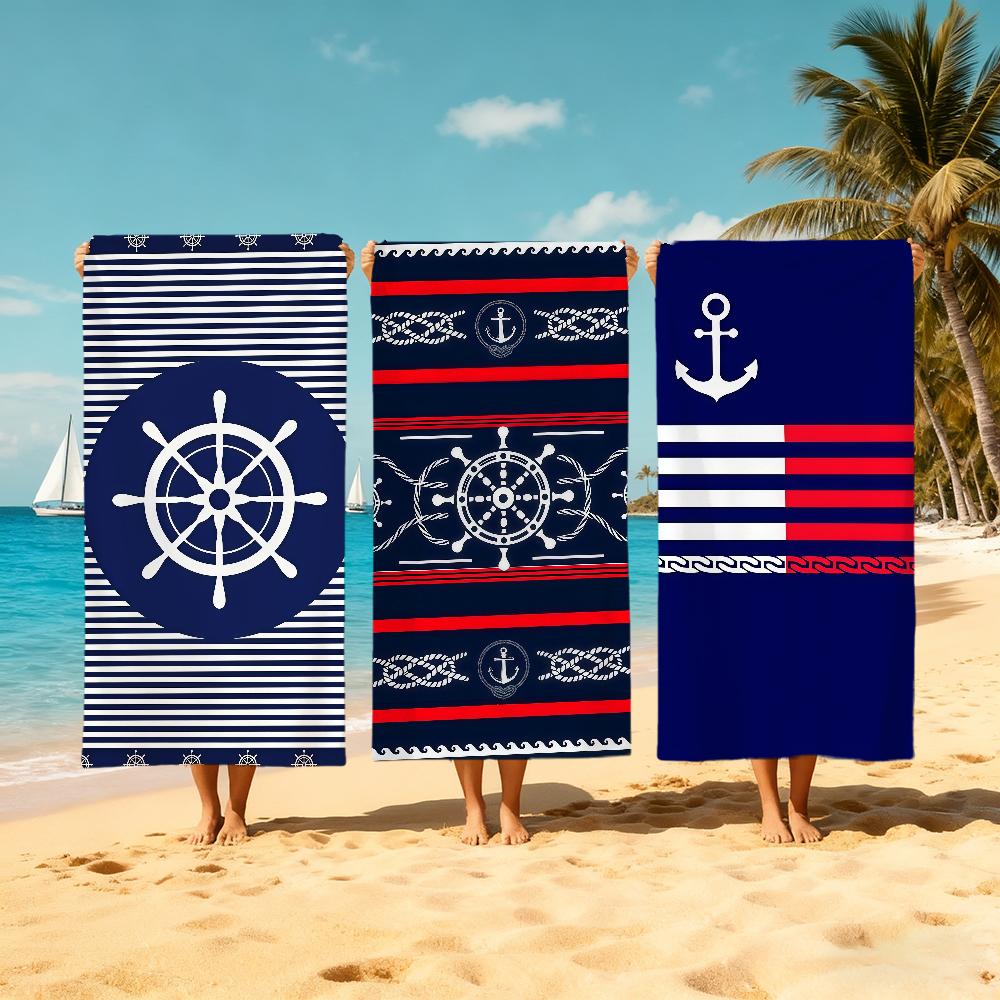 Blue Navigation Wheel Circle Towel Large Quick-Drying Microfiber soft Beach Towel for Travel Fitness Sauna Bathing Camping