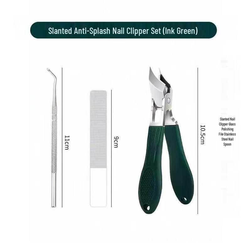 High-Grade Anti-Splash Angled Nail Clippers Set - Large Opening, Three-Piece for Grooved Nails