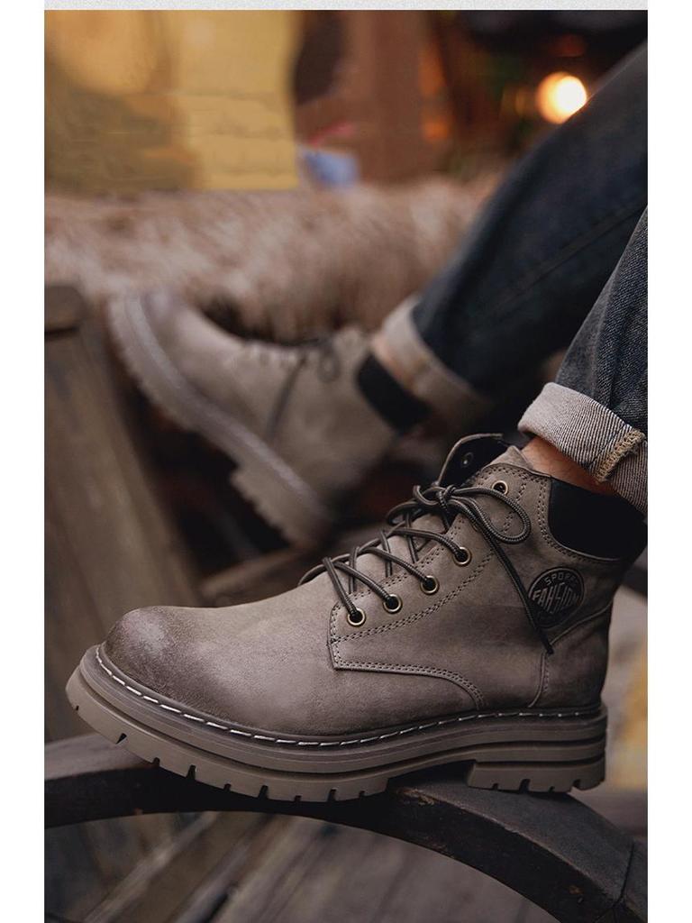 Мужские бархатные высокие ботинки Martin: Желтые зимние рабочие и снегоступы из натуральной кожи, хлопковая обувь для пар.