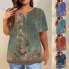 Women's Short Sleeve Shirt Button Plus Size T-Shirt Flower Printed Casual Tops