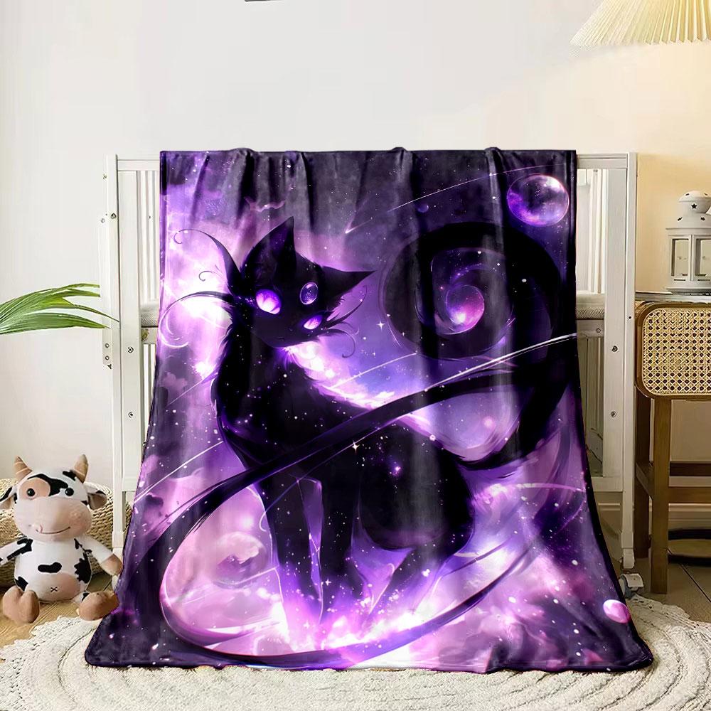 Purple Galaxy Themed Black Cat Blanket bedroom Blanket for Livingroom Couch lunch break Soft throw for Friend's festival Gift