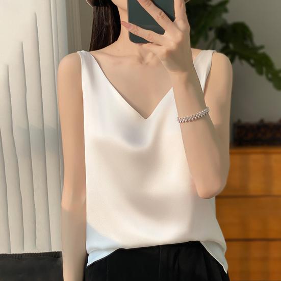 Женский жилет с V-образным вырезом без рукавов, однотонные топы свободного кроя из гладкого атласа, универсальная повседневная одежда