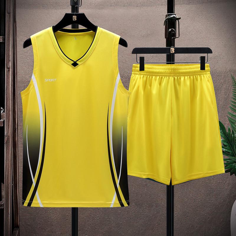 Спортивный костюм, мужская одежда для бега и фитнеса, дышащая футболка из ледяного шелка с короткими рукавами, быстросохнущий жилет, комплект из двух предметов