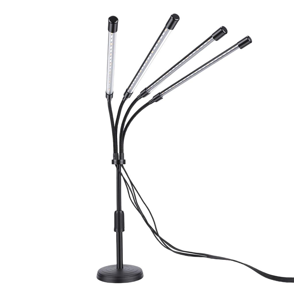 Светодиодная лампа для растений Grow Lights, 4 головки, красный, синий, желтый, полный спектр, с авто включением/выключением, на гибкой ножке, для комнатных растений