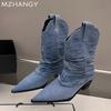 Ковбойские высокие сапоги женские ботильоны остроносые туфли женские зимние сапоги 2024 сексуальные туфли туфли-лодочки зимние челси женские ботинки