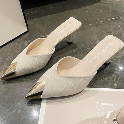 Модные женские шлепанцы с острым носком, летние элегантные туфли на среднем каблуке, модные туфли-лодочки для платья, тренд 2025, брендовые повседневные удобные женские сандалии