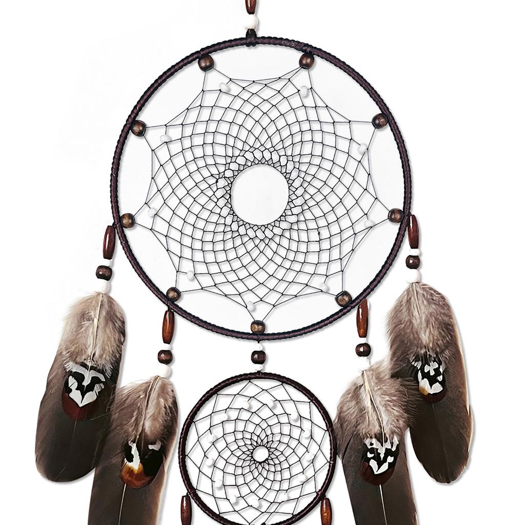 Black Dreamcatcher Hanging Decoration Feather Wind Chime Handmade Handwoven Creative Wall Hanging Triple Rings Pendant