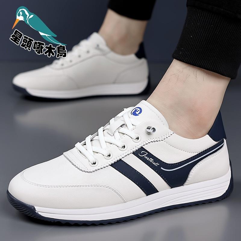 2025 spring and autumn new men's outdoor leisure sports leather shoes men's leather round head white shoes