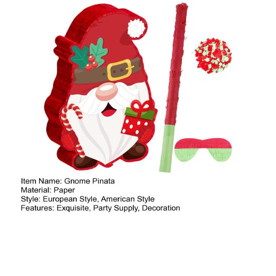 Пиньята Гном Красная Рождественская Пиньята Гном с Палкой Повязкой на Глаза и Конфетти Зимняя Тема Украшения для Вечеринки по Случаю Дня Рождения на Рождество День Рождения Детский Праздник