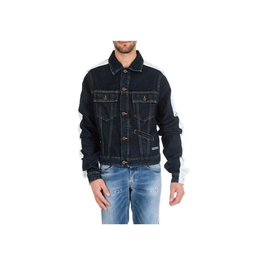 Off-White SS19 Джинсовая куртка с лоскутными рукавами Мужские куртки Синие OMYE026S19C300018500