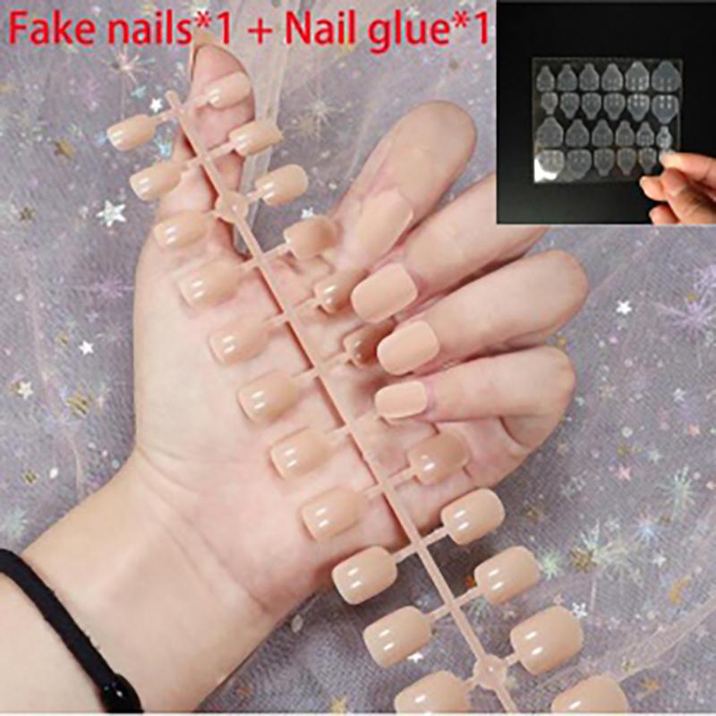 Fake Nails, Short Round, No Glue, 24 Pieces