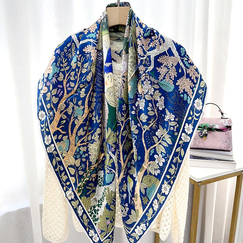 Autumn new elegant temperament digital printing mulberry silk silk scarf silk plain crepe satin handmade hemming silk scarf scarf