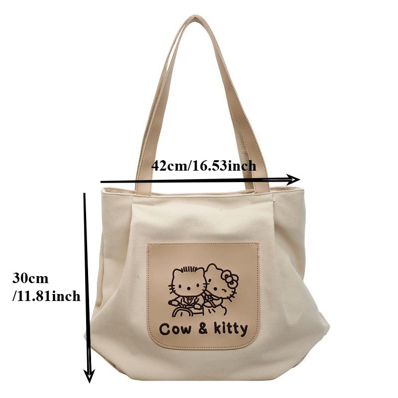 New Large capacity Kitty Women's Canvas Bag Versatile Cute Shoulder Bag Kawaii Cat Tote Handbag Sweet Cartoon Women's Handbag