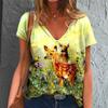 Женщины Девочки Летняя мода Повседневный пуловер Топы V-образный вырез Короткие рукава Принт Футболка