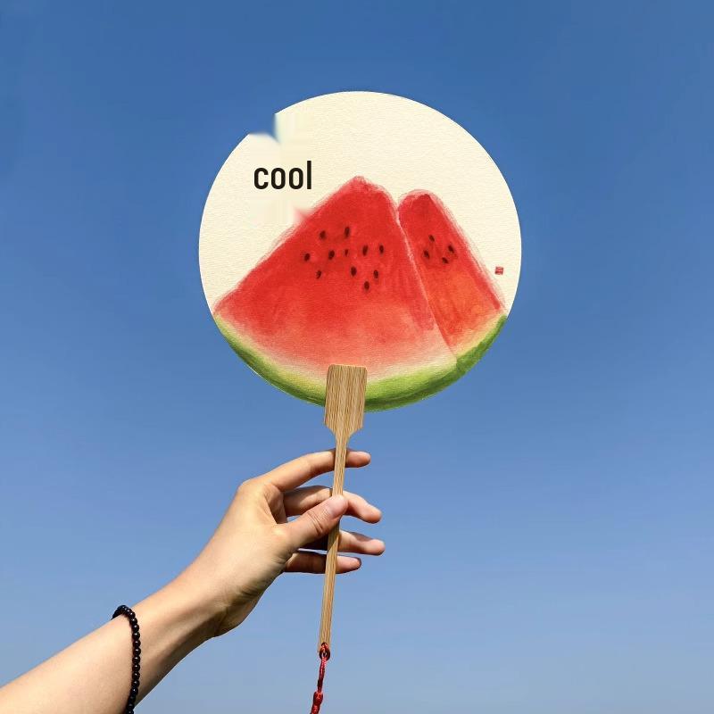 Скидка для новых посетителей: Расписанный вручную веер «Арбуз» - Портативный, Креативный китайский стиль для лета