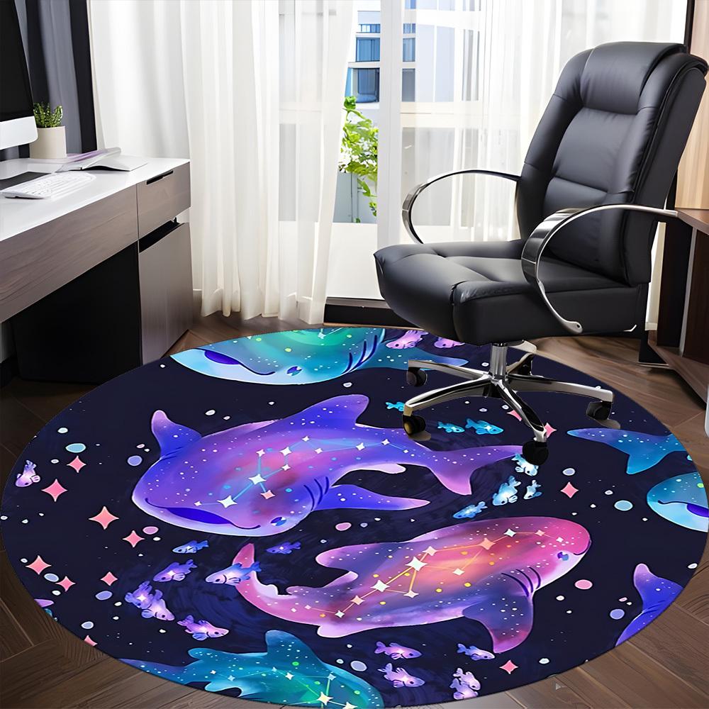 1pc Galactic Sharks Office Round Area Rug, Indoor Mat Suitable ForOffice, Under Office Chairs Bedroom Living Room Home Decor, Room Deco, D075