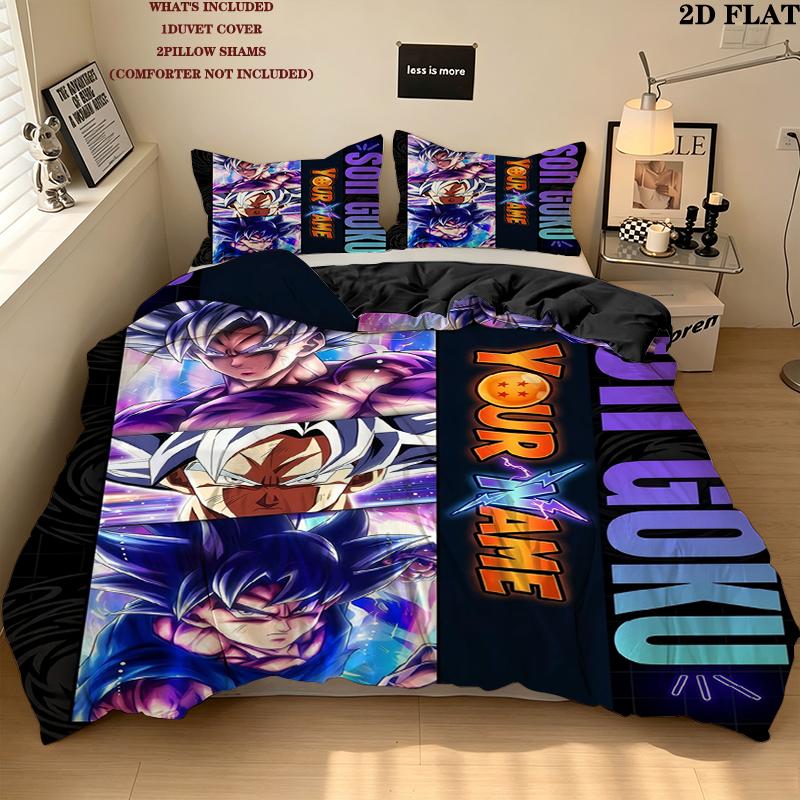 Custom Name,Dragon Ball Pattern Bedding Home Decoration Birthday Gift ( 1 duvet cover + 2 pillowcase, without core),fan merchandise.