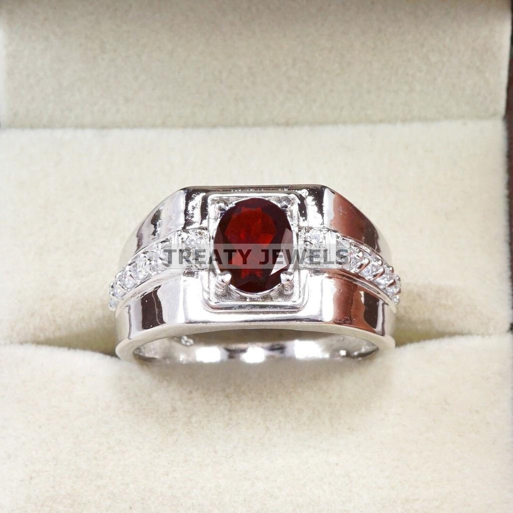 Garnet Oval Cut Gemstone With 925 Sterling Silver Ring For Men's #B101 JL375671440233