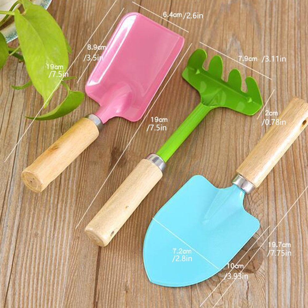 3Pcs Trowel Rake Shovel Children Garden Tool with Wooden Handle Small Shovel Rake Kit Yard
