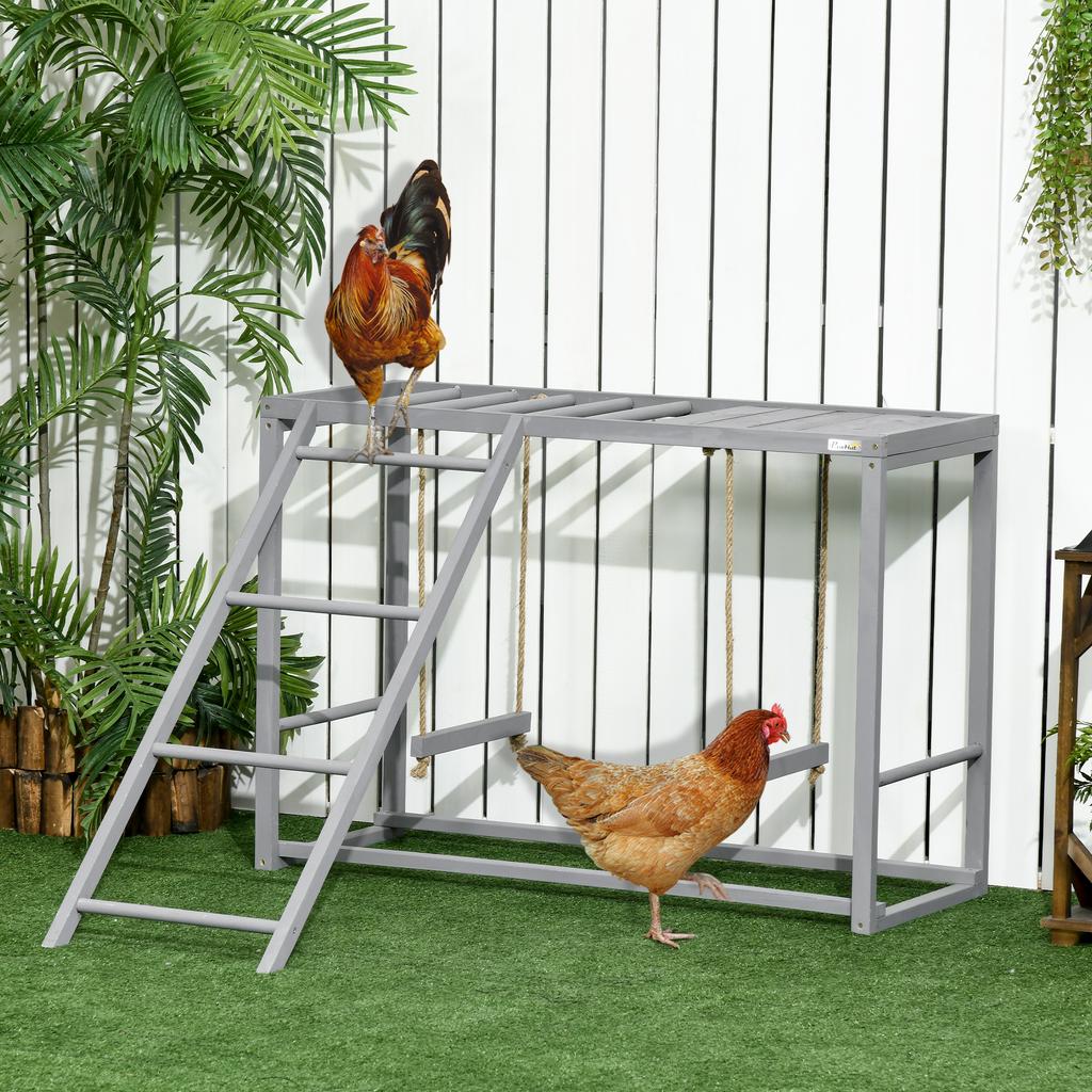 Chicken Activity Play with Swing Set for 3-4 Chickens, Wooden Chicken Coop, Grey
