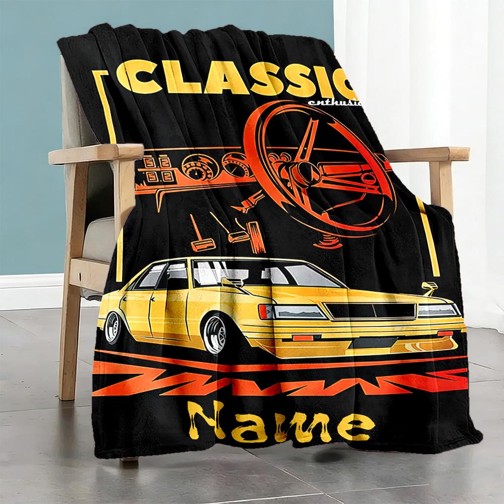 Classic Car Personalized Name Blanket Multi-purpose Personalized Blanket Warmthful Decor Versatile for Picnics Home Decor Livingroom Chair