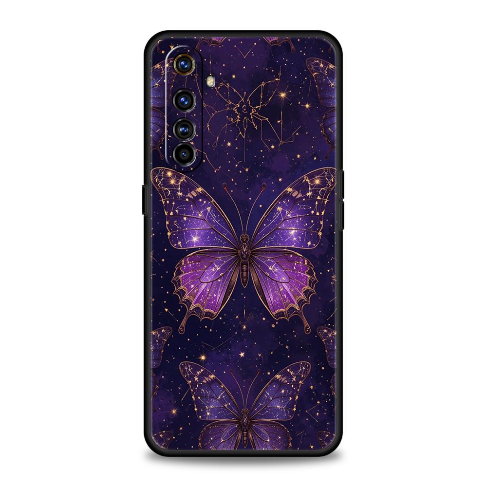 Мягкий ТПУ Для Realme 11 10 9 Pro Plus GT2 GT3 GT5 C21 C25 C35 C53 C55 C67 Pro 5G Ударопрочный Чехол для Телефона Арт Фиолетовая Бабочка Capas