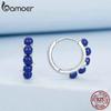 Bamoer 925 Sterling Silver Blue Planet Hoop Earrings Stacked Blue Stone Ear Buckles for Women Daily Wearing Fine Jewelry Gift