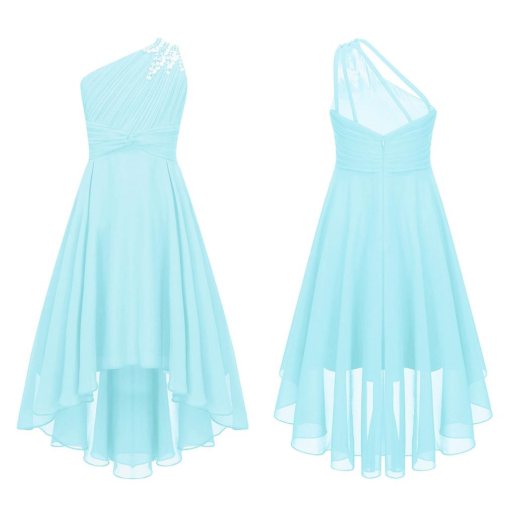 Kids Flower Girls Dress Party Princess Dress One Shoulder High-low Hem Evening Prom Gown