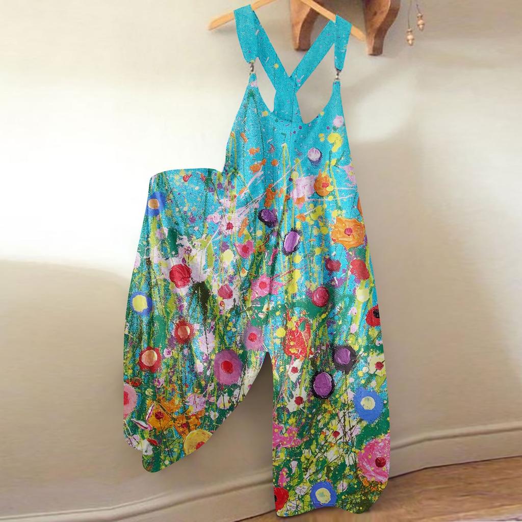 Женский модный летний милый свободный повседневный комбинезон с принтом в стиле ретро и ремешками