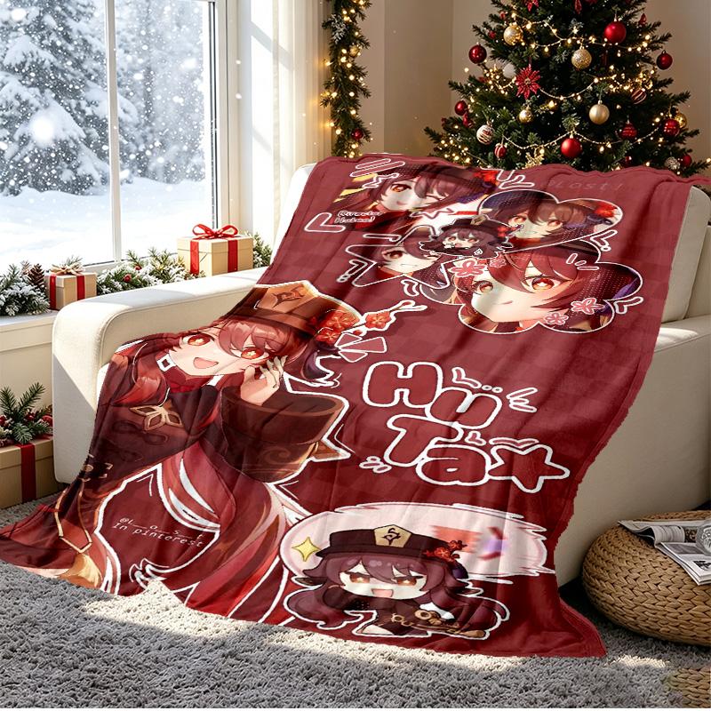 Genshin Impact Pattern Blanket for Home Decoration, Bed, Sofa, Car Travel, Camping, Suitable for All Seasons, Birthday Christmas Gift