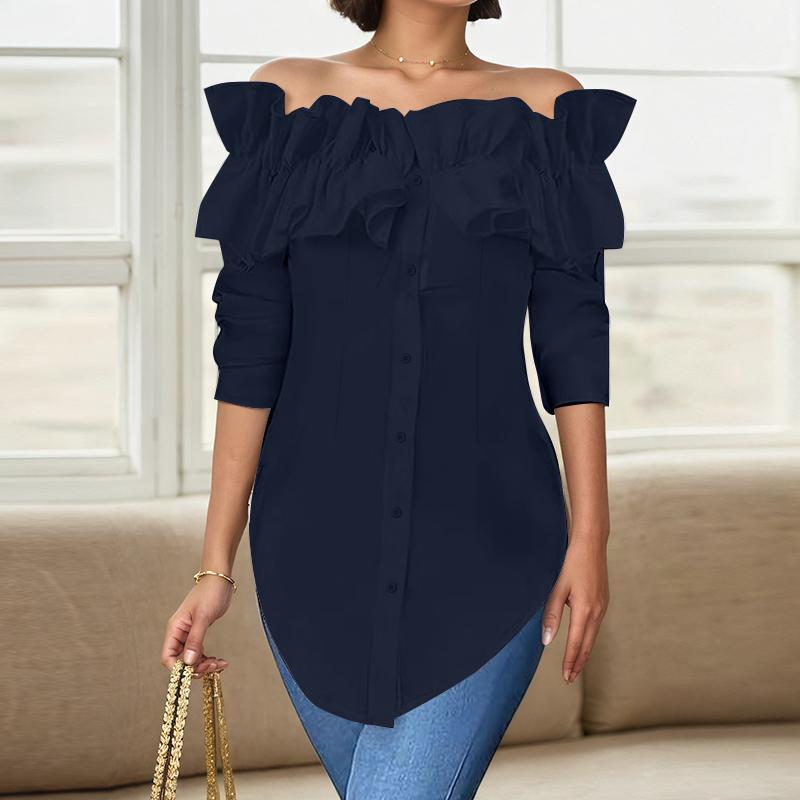 ZANZEA Women Casual Off Shoulder Long Sleeve Plain Blouse