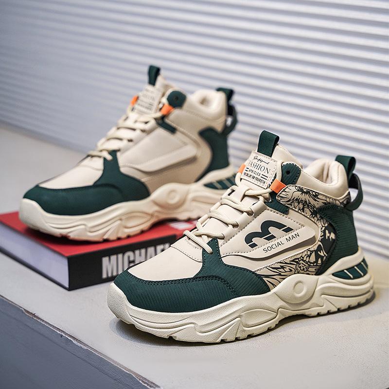 Мужская обувь осень новая мужская кожаная обувь для отдыха на открытом воздухе средней высоты спортивная обувь на платформе универсальная модная обувь