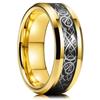 Fashion Gold Color Men Stainless Steel Celtic Dragon Rings Inlay Black Carbon Fiber Rings Men Wedding Band Jewelry