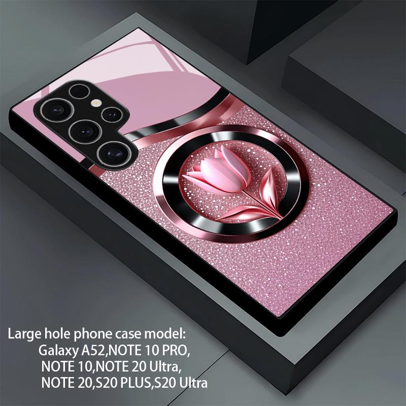 Stylish Shiny Pink Tulip Glass phone case mobile phones fashion phone cases for Samsung Galaxy S26 S25 S24 S23 S22 FE Ultra Plus