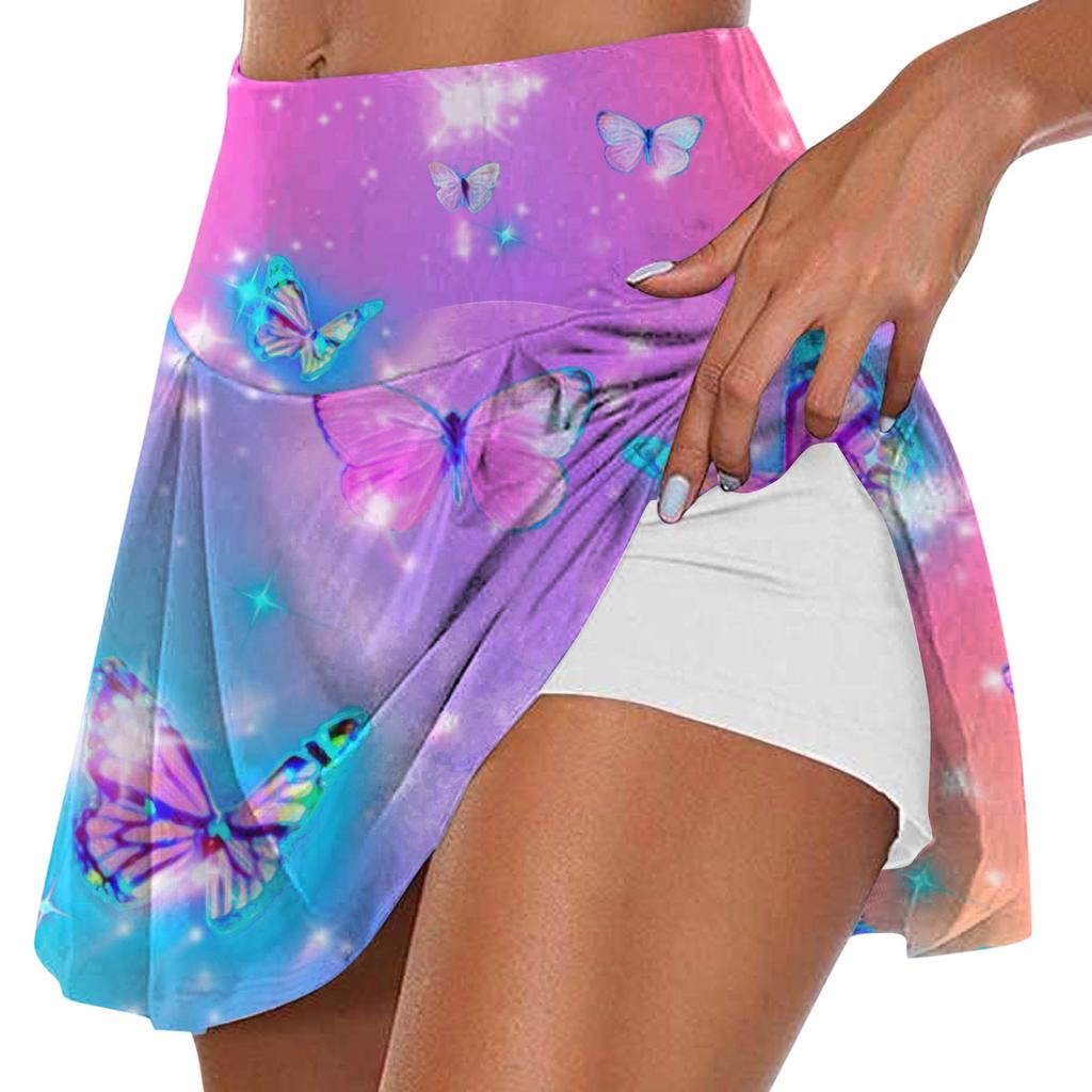 Женская мода с принтом, повседневная спортивная фитнес-беговая йога, теннисная юбка, плиссированная короткая юбка, шорты, полуюбка