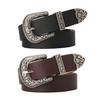 Women Retro Belt Solid Color Faux Leather Waistband Adjustable Length Multi Holes Design Jeans Belt Costume Accessories