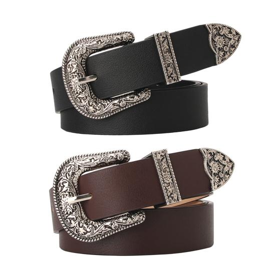 Women Retro Belt Solid Color Faux Leather Waistband Adjustable Length Multi Holes Design Jeans Belt Costume Accessories